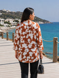 brown abstract crepe top — close-up detail