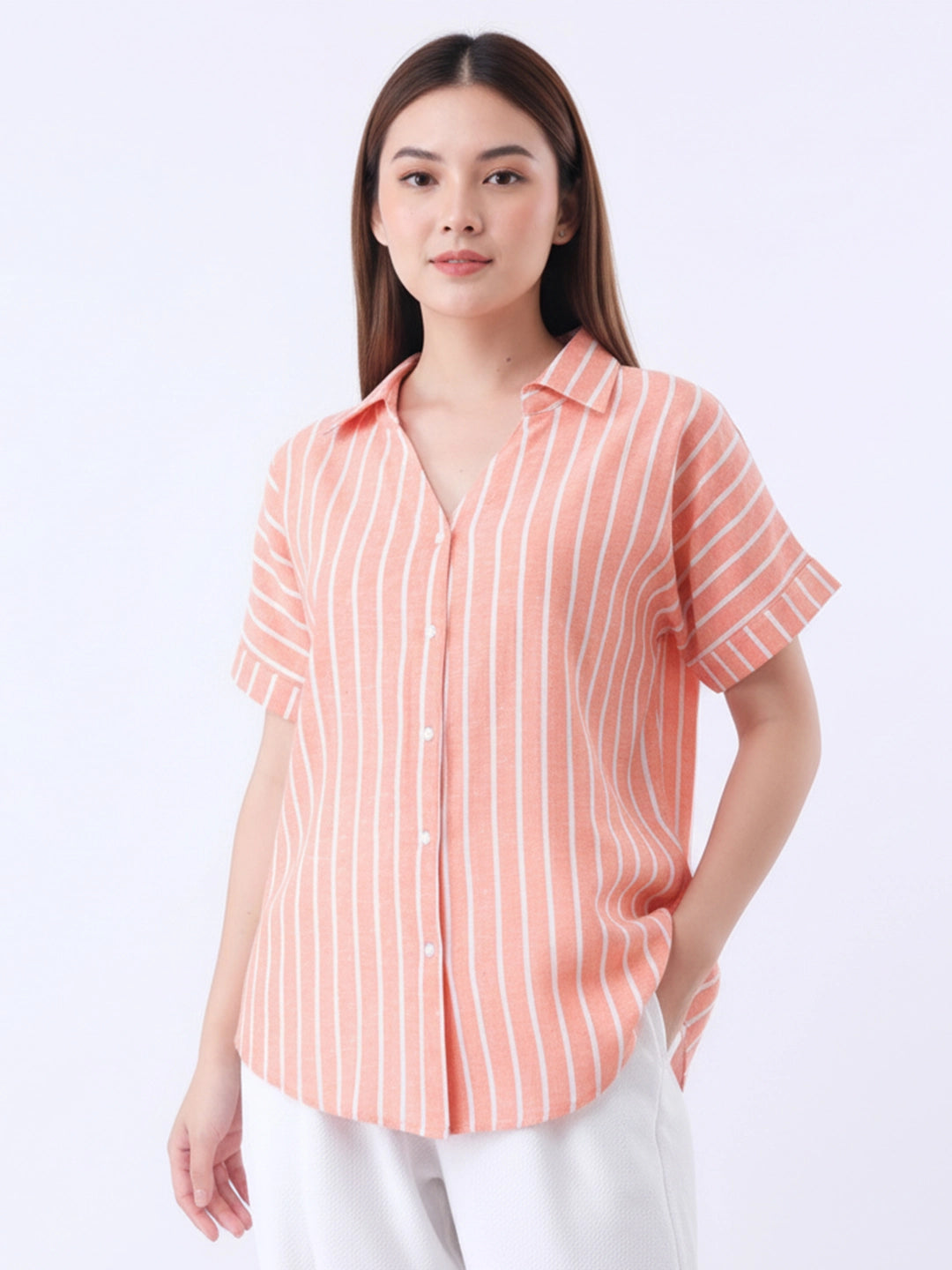 Stripe Linen drop shoulder shirt