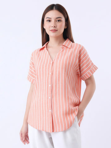 Stripe Linen drop shoulder shirt