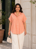 orange stripe linen shirt for women in sizes XXS to 5XL