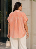 orange stripe linen shirt — close-up detail