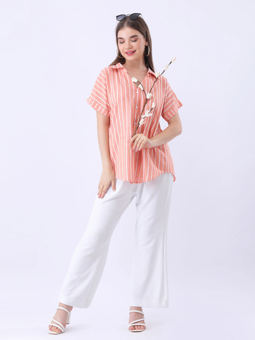 Stripe Linen drop shoulder shirt