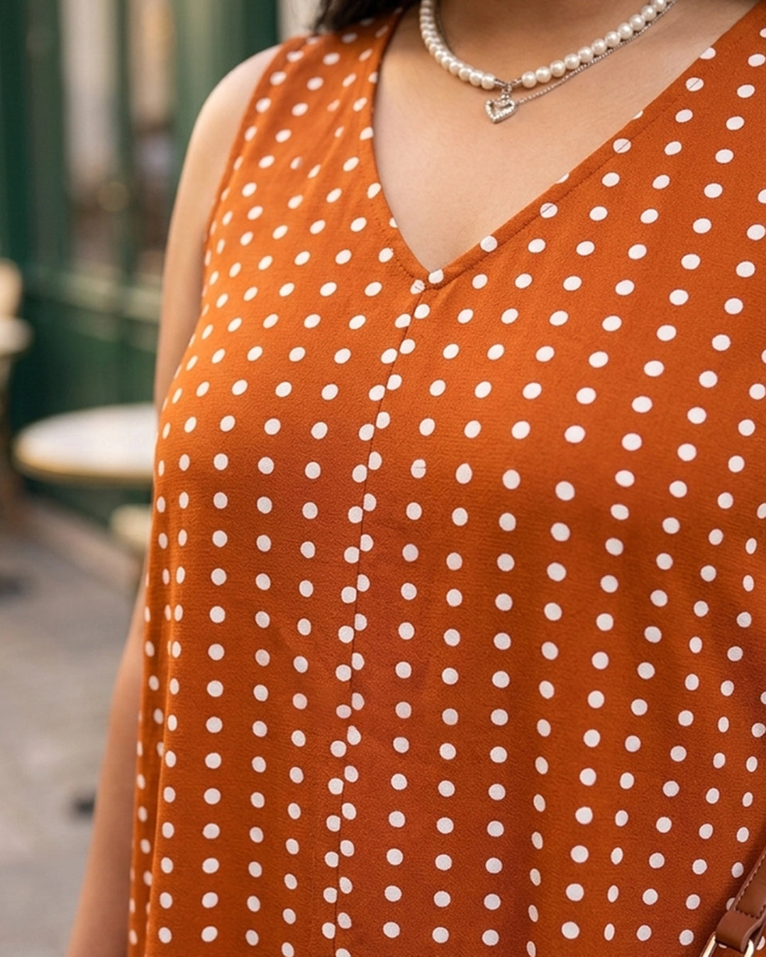 Polka dot sleeveless A-line dress