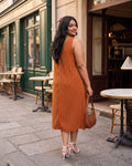rust polka dots crepe dress — close-up detail