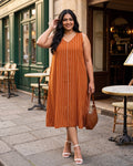 rust polka dots crepe dress — styled look