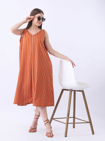 Polka dot sleeveless A-line dress