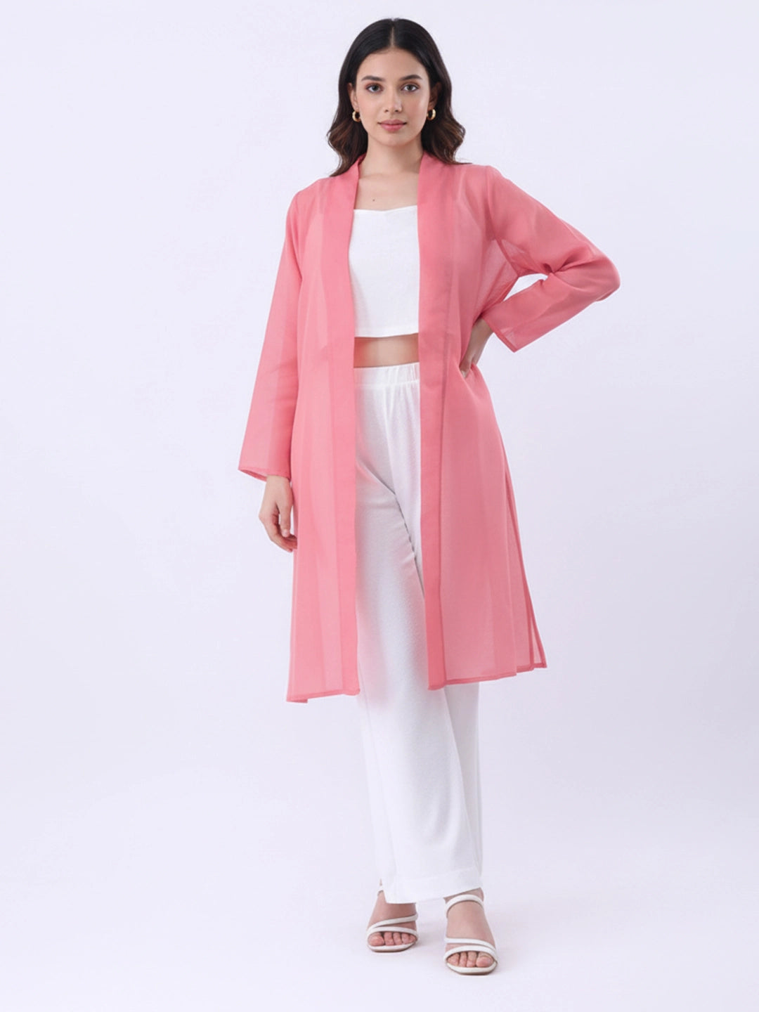 Solid mulmul long shrug with lace detaling in back yoke