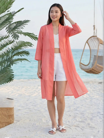 Solid mulmul long shrug with lace detaling in back yoke