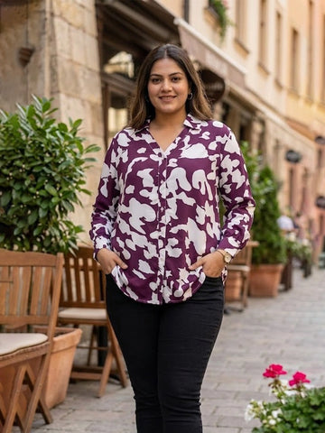 purple abstract crepe shirt for women in sizes XXS to 5XL