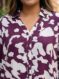purple abstract crepe shirt — side view