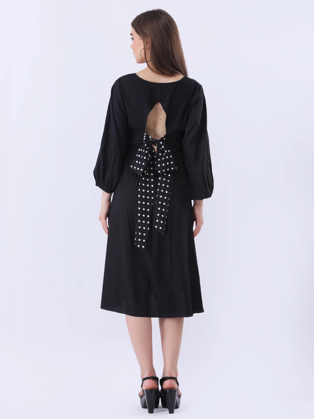 Solid Crepe dress with polka back bow
