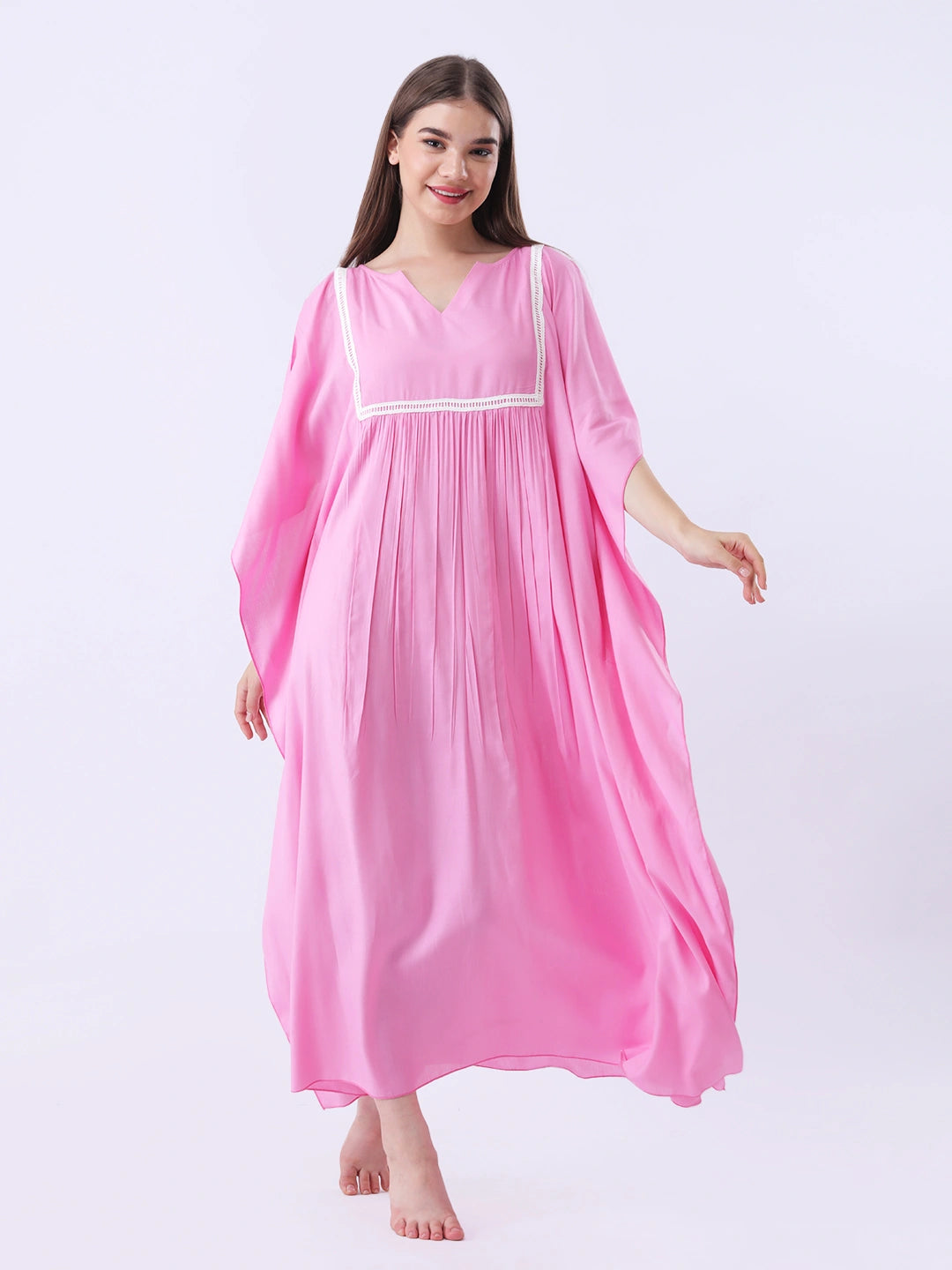 Solid rayon yoke kaftaan