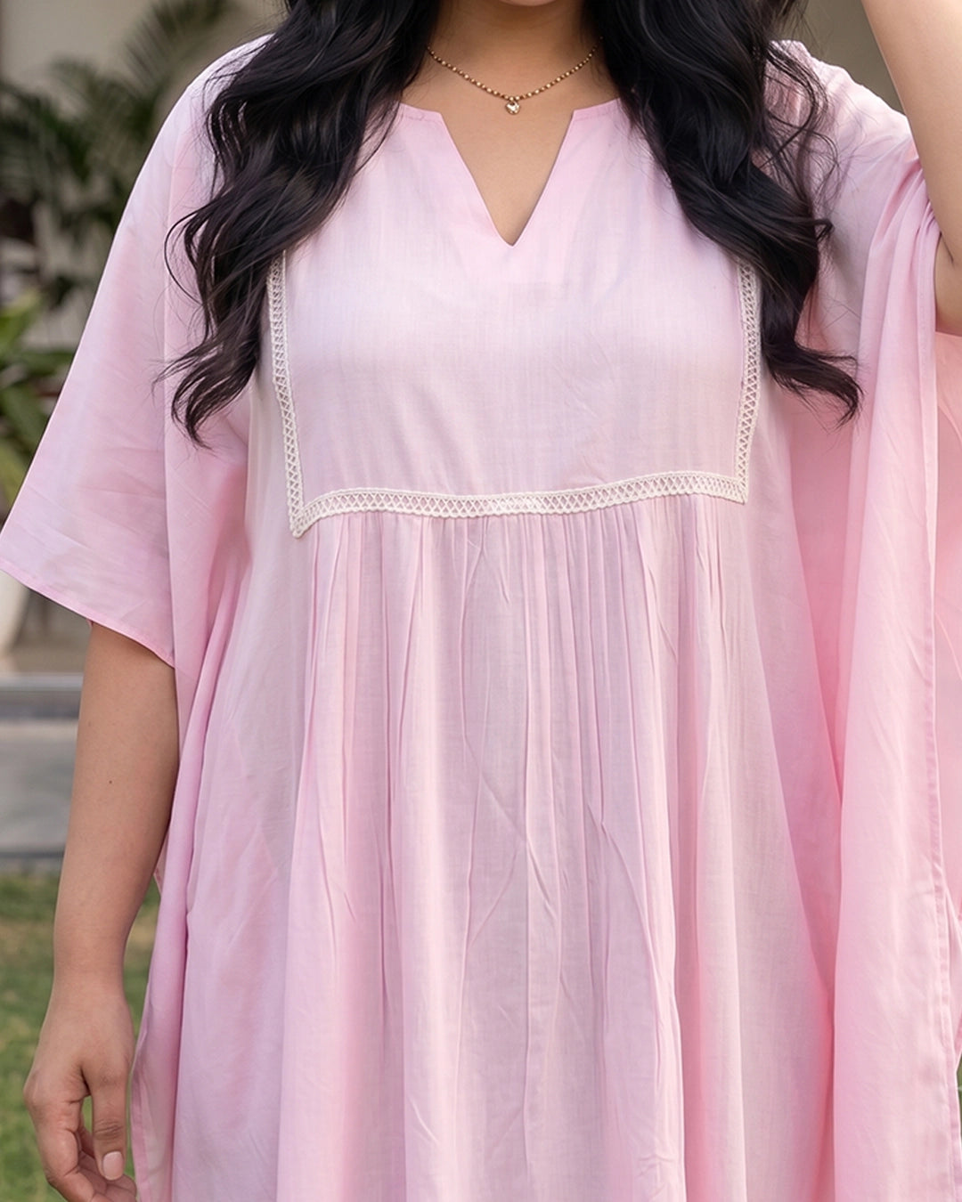 Solid rayon yoke kaftaan