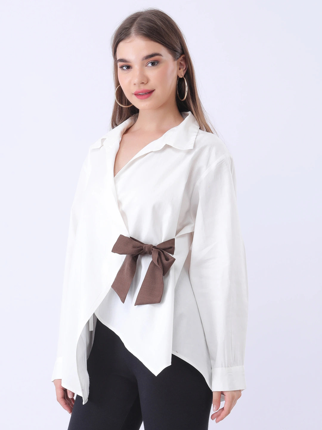 Solid poplin wrap around shirt