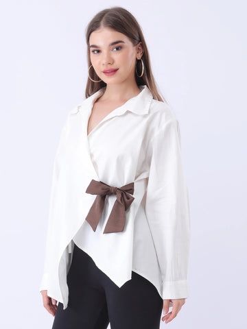 Solid poplin wrap around shirt