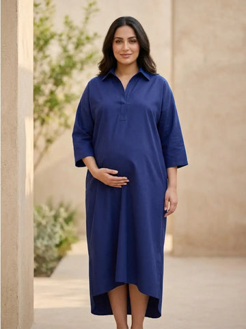 Navy poplin long dress