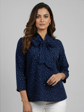 Navy printed tie top