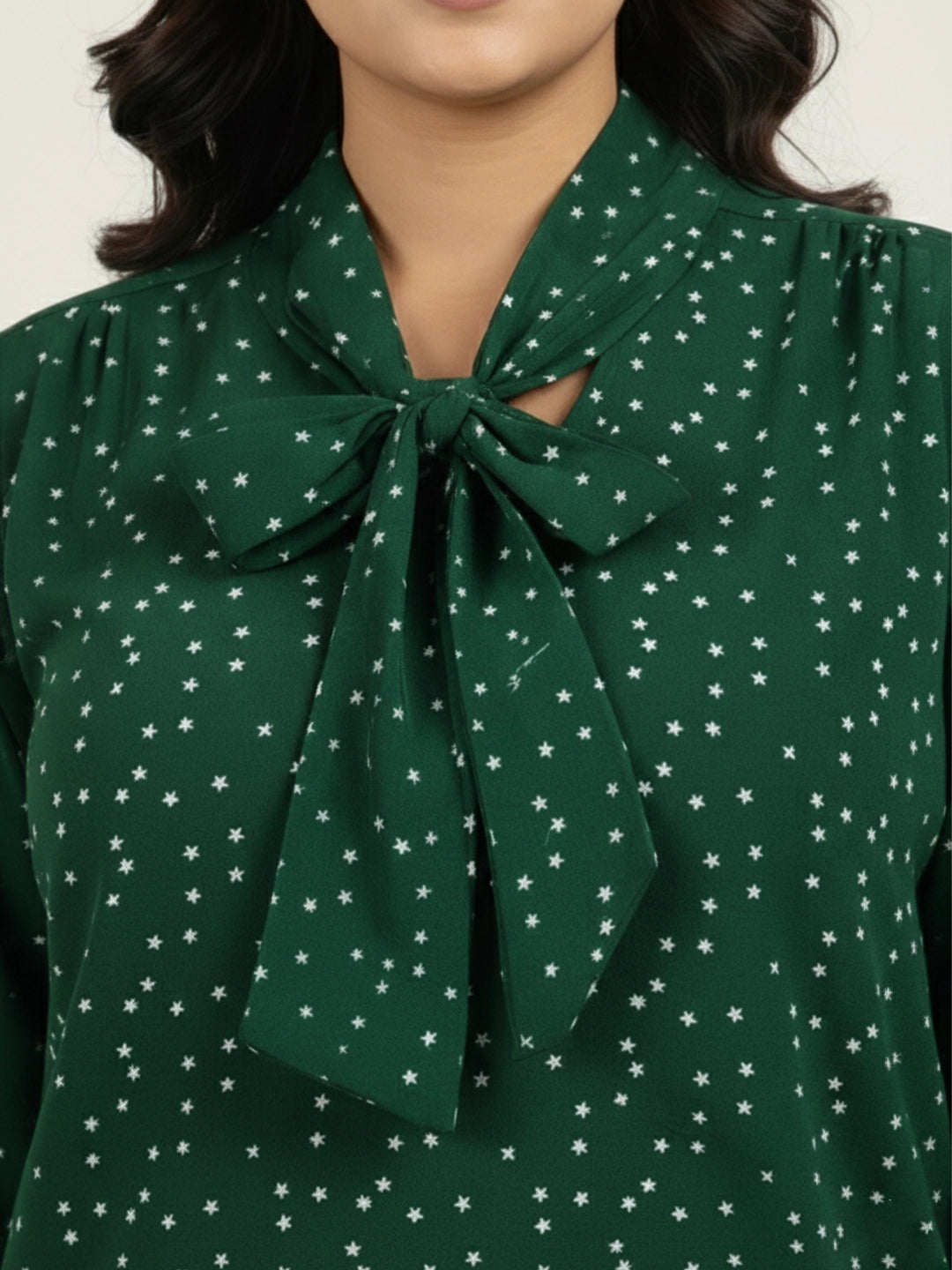 Green printed tie top