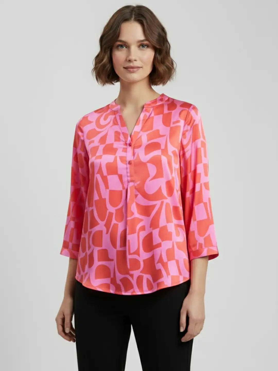 Abstract print half placket Satin shirt