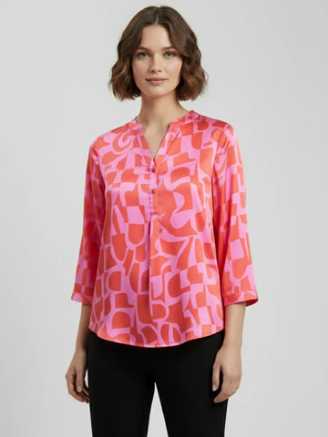 Abstract print half placket Satin shirt