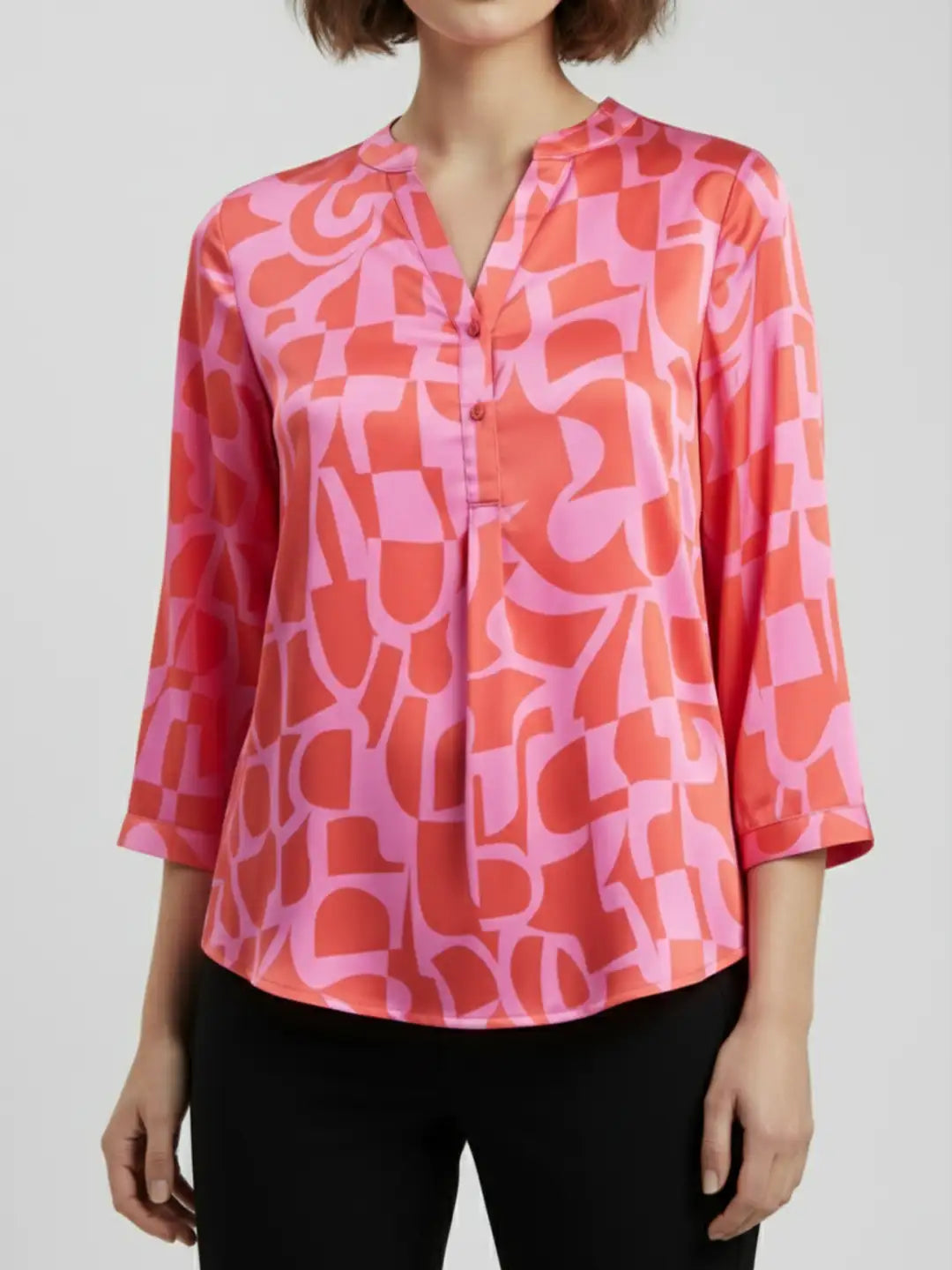 Abstract print half placket Satin shirt