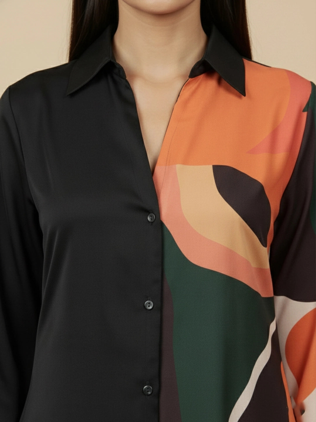 Abstract print color block shirt dress