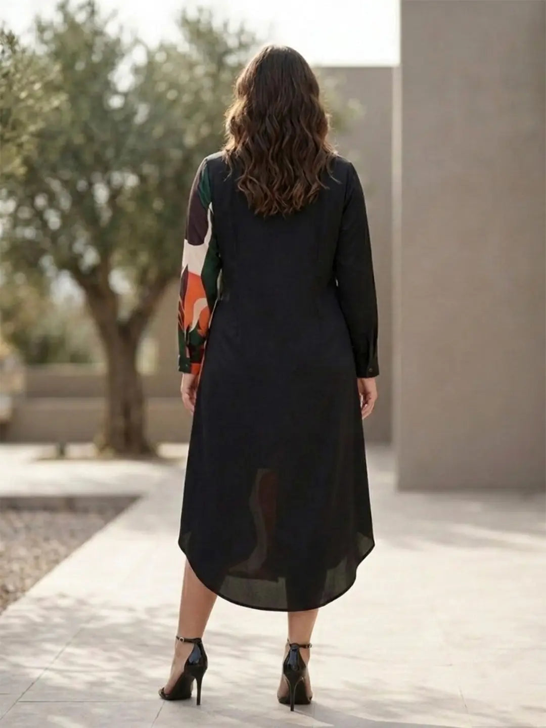 Abstract print color block shirt dress