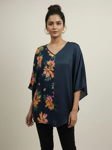 Floral print color block kimono top