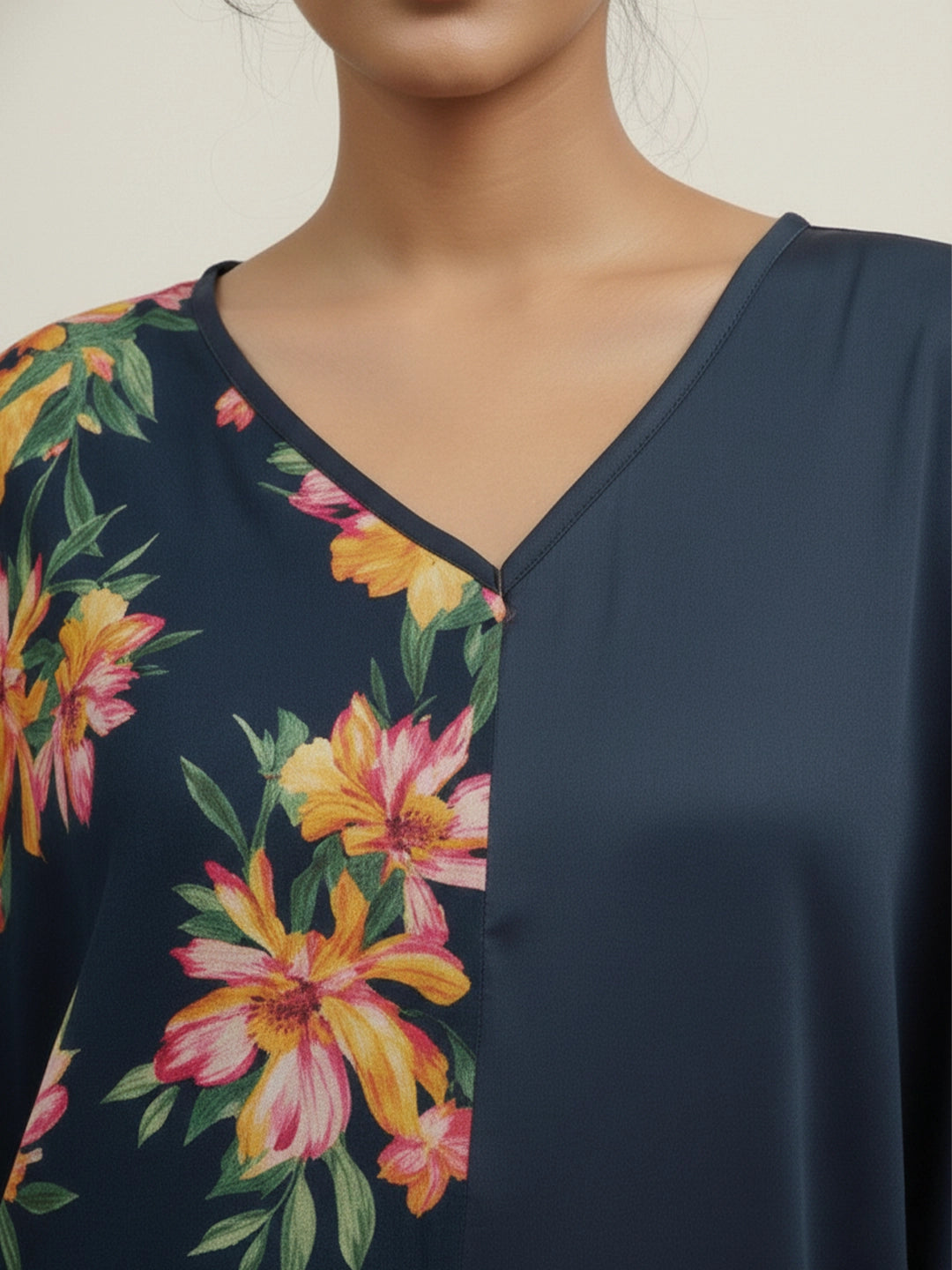 Floral print color block kimono top