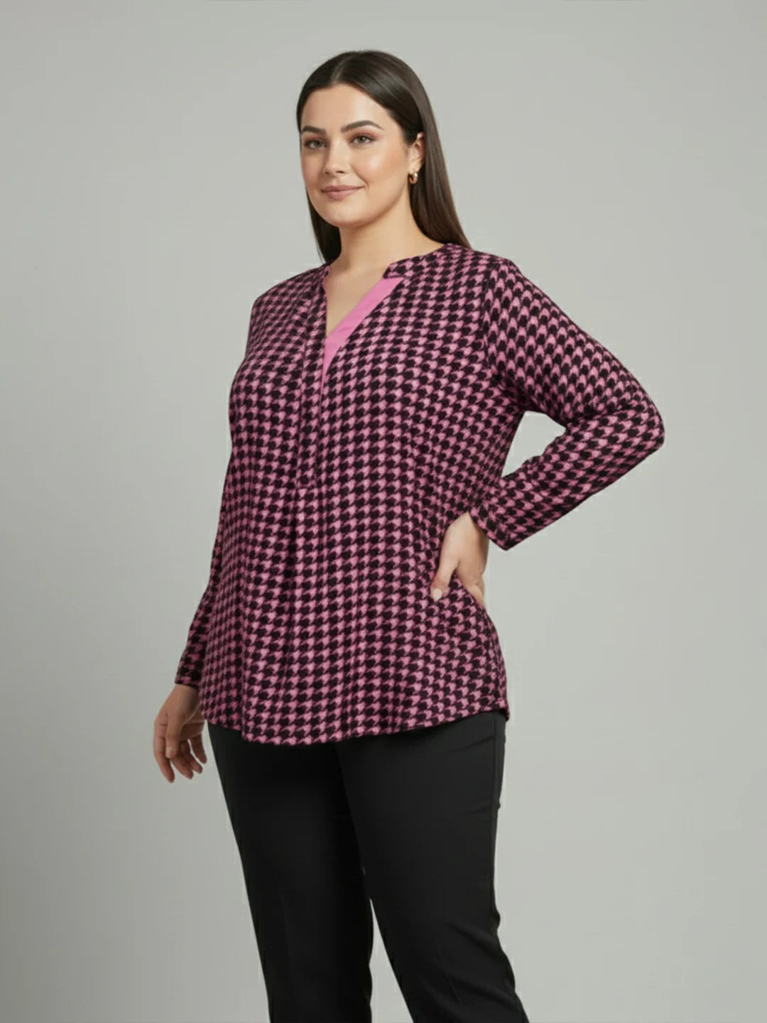 pink houndstooth crepe shirt — back view