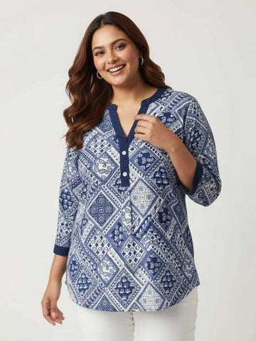 Paisely print mandarin collar shirt