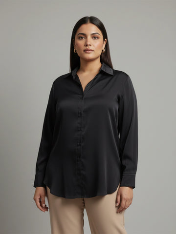 Silkblend Black shirt with cuff sleeve
