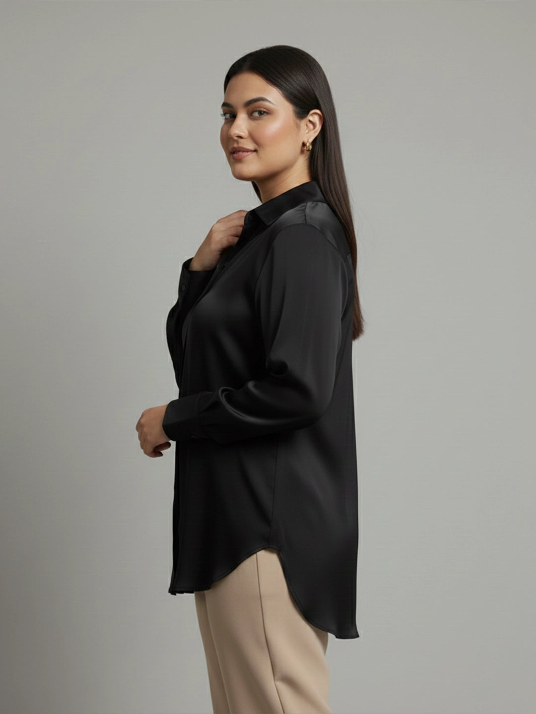 Silkblend Black shirt with cuff sleeve