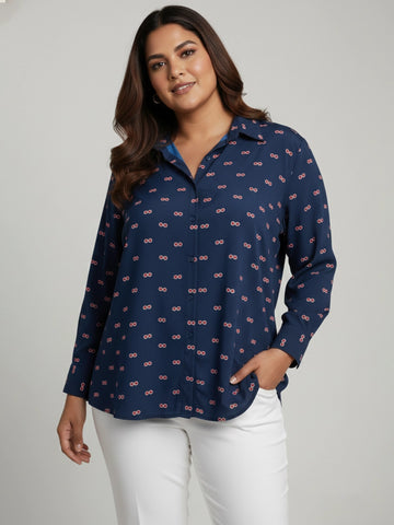 Navy printed shirt with cuff sleeve