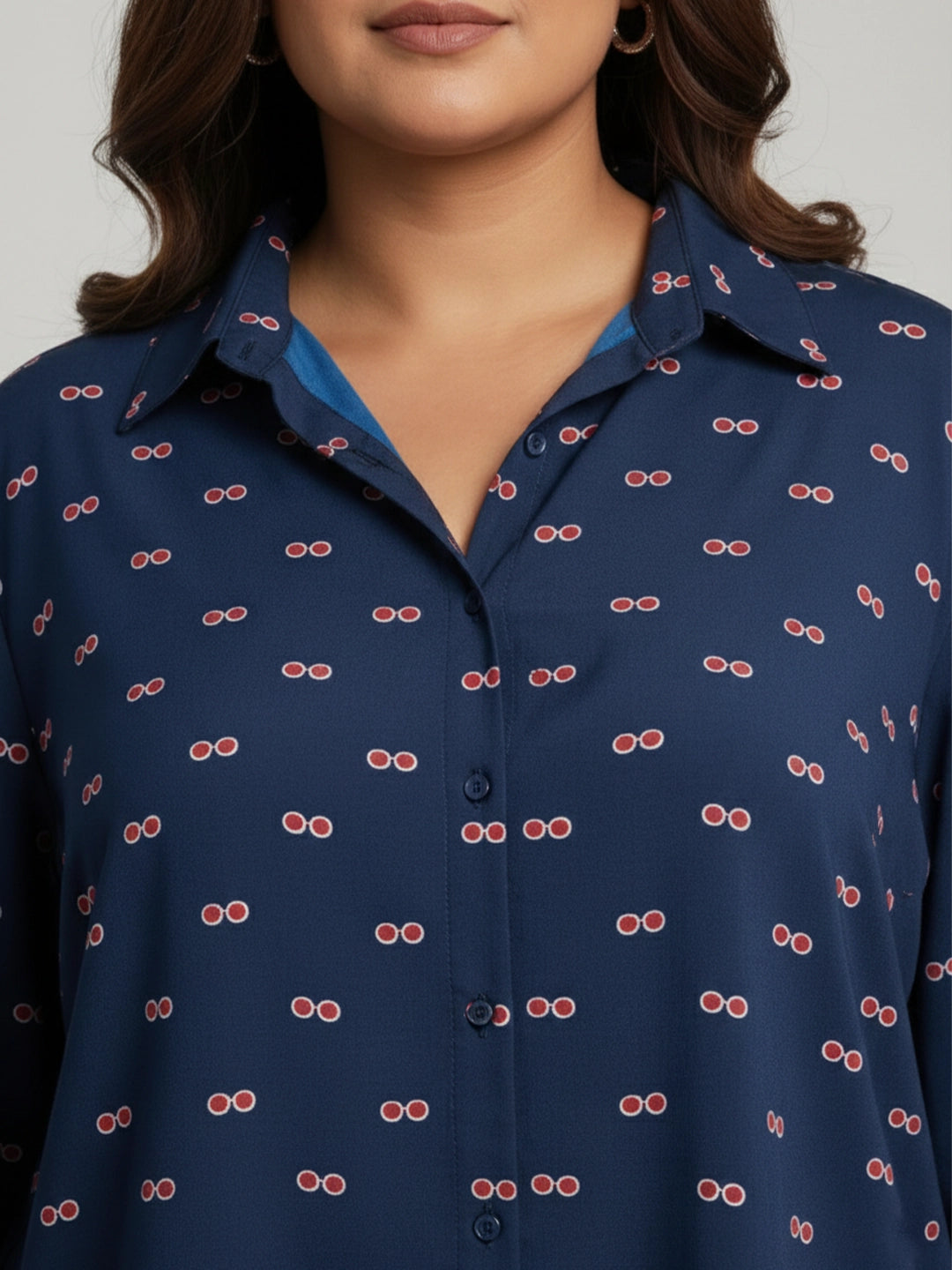 Navy printed shirt with cuff sleeve