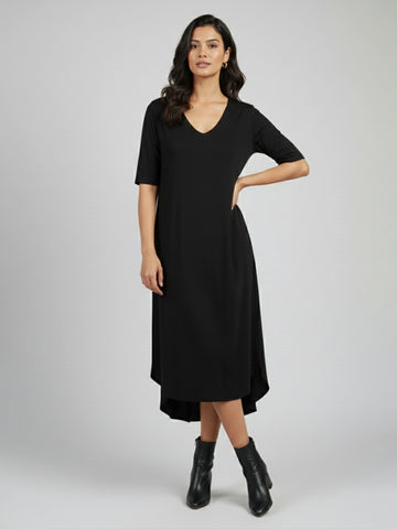 Solid V-neck loose fit dress