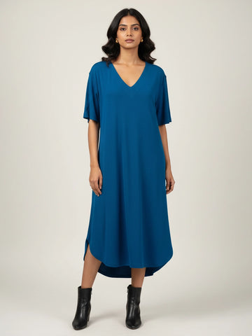 Navy V-neck loose fit dress