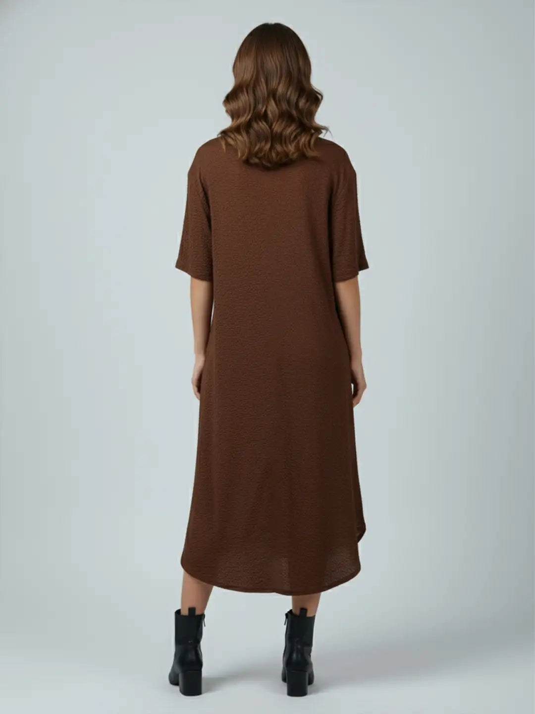 Brown lycra V-neck loose fit dress