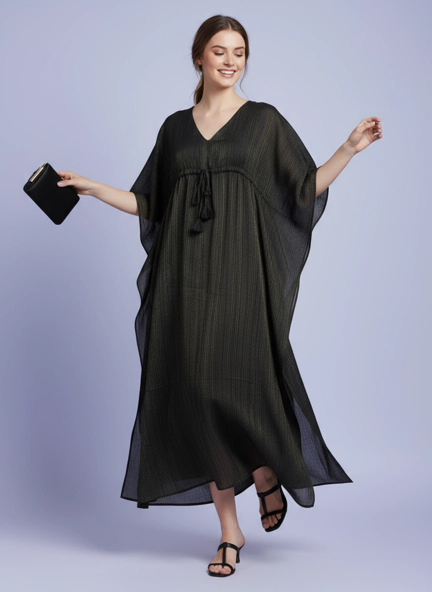 Olive gold zari long kaftan