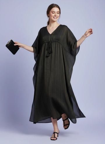 Olive gold zari long kaftan