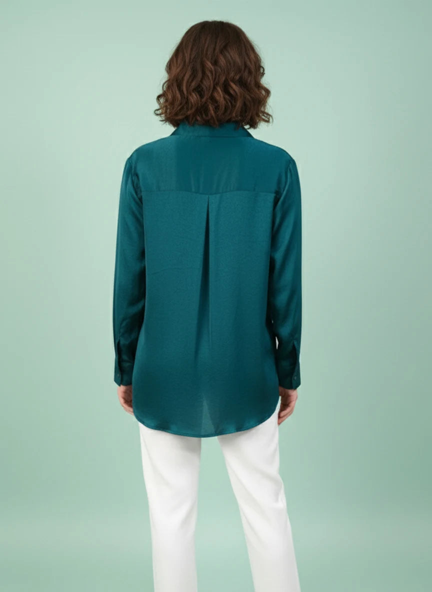 Green silk blend shirt with sequins embellishment