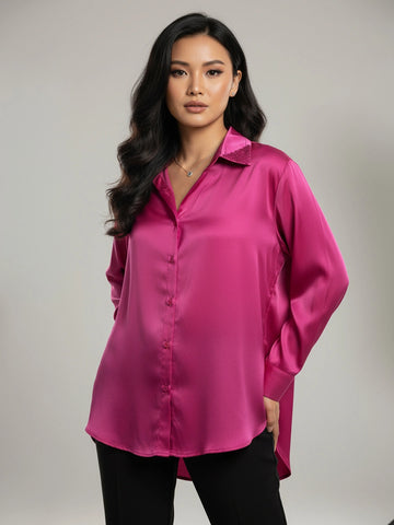 Magenta silk shirt with sequin embellishment