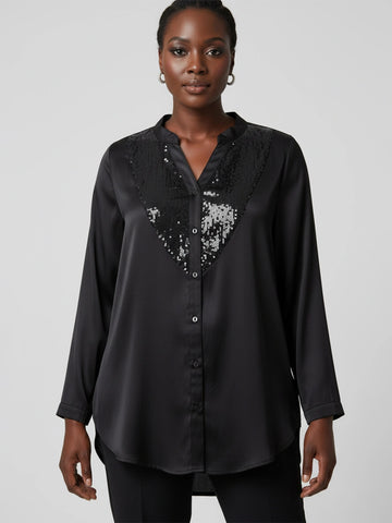 Black sequined yoke shirt