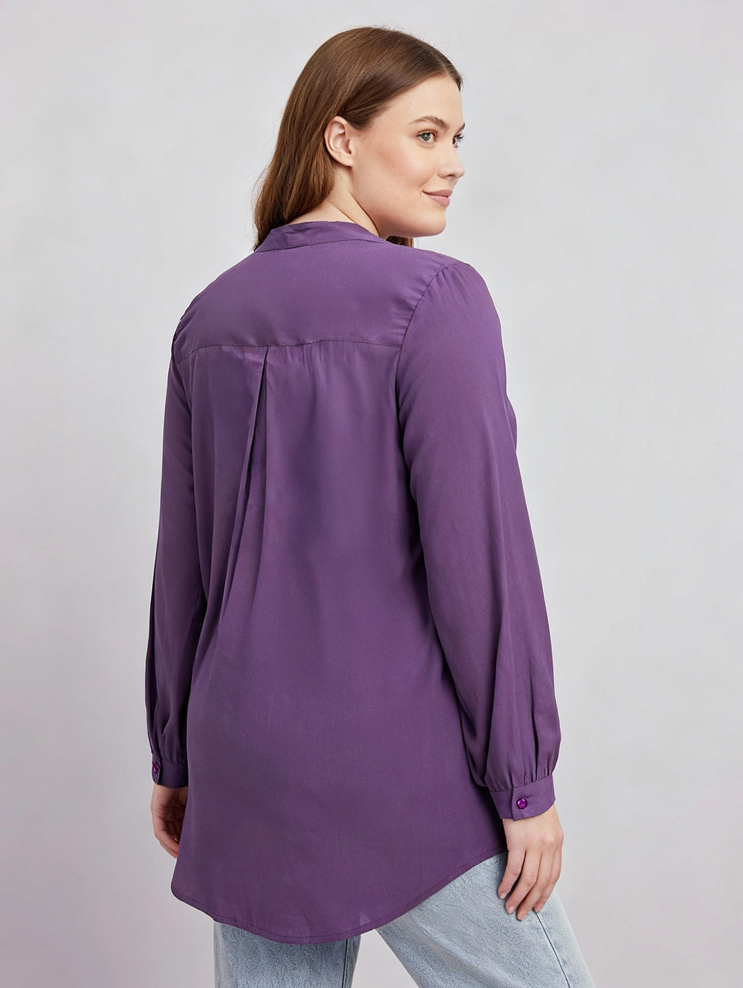 Lilac silk sequined yoke shirt