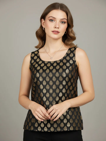 Black brocade tank top
