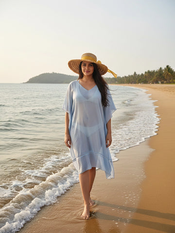 Blue mulmul V-neck kaftan