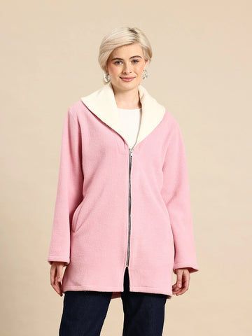 Light pink fleece jacket with shawl collar