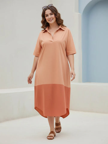 Rust poplin Colorblock oversize dress