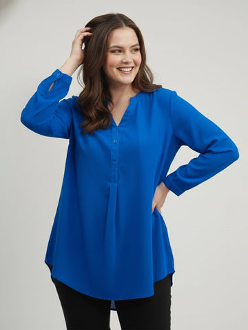 Solid blue mandarin collar shirt