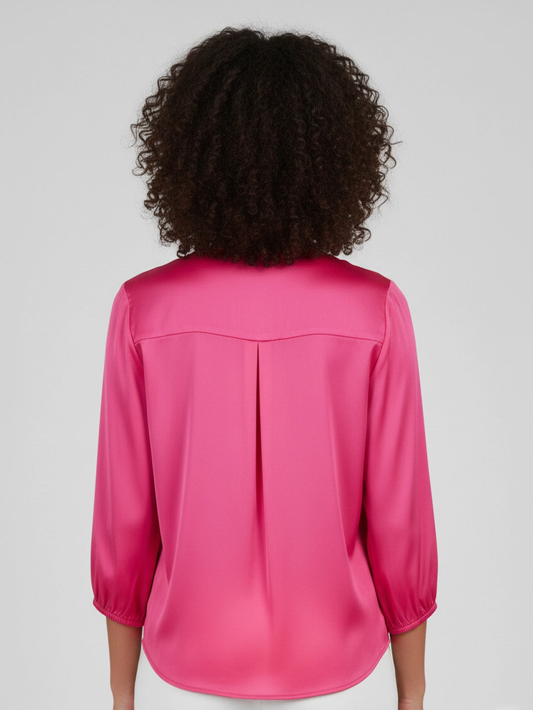 Pink satin ruffle neck top